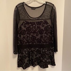 Zenobia Womens Sheer Mesh Inset Peplum Hem Long Sleeve Knit Top Size XL